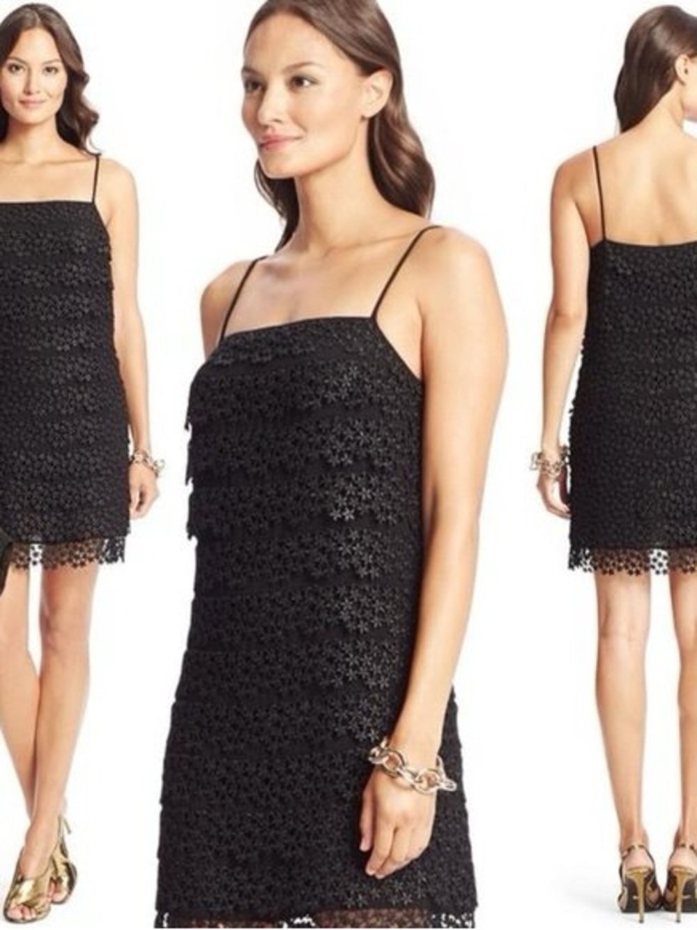 Diane Von Furstenberg Star Lace Tiered Spaghetti Strap Dress Black Sz Small NWT